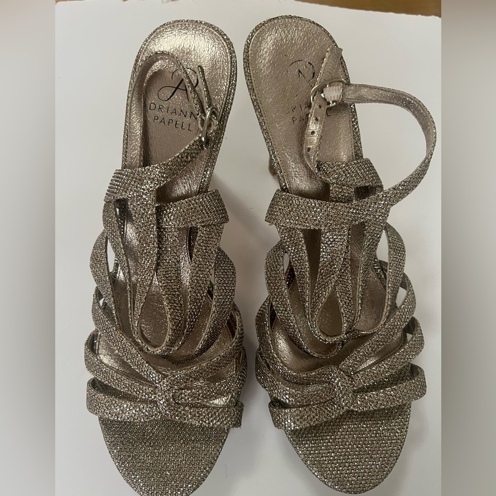 Adrianna Papell Metallic Strappy Heels 10M